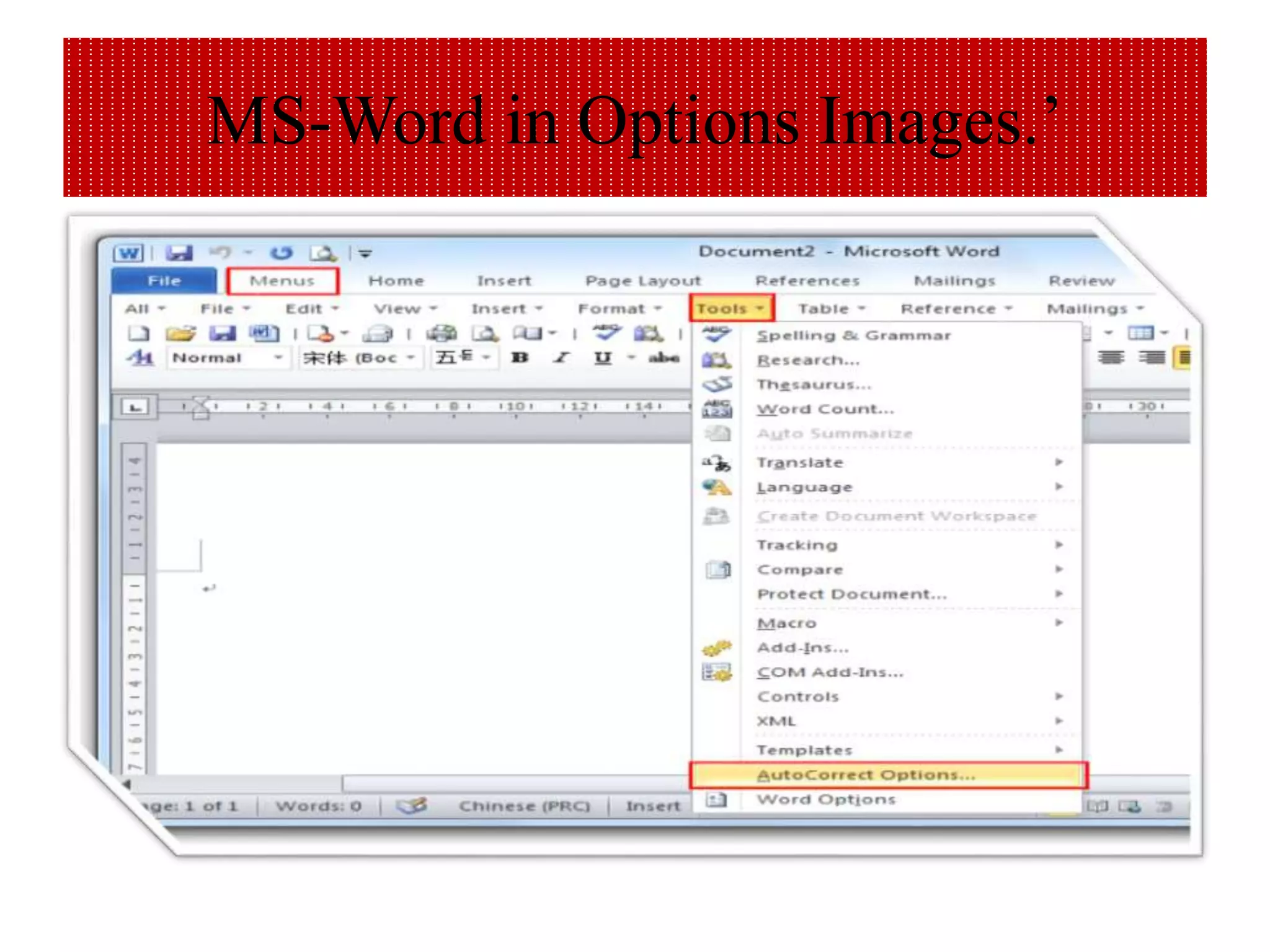 MS-Word in Options Images.’
 