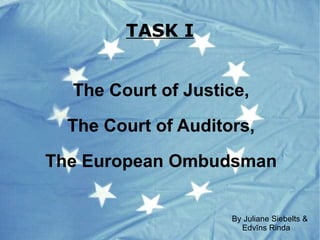 TASK I The Court of Justice, The Court of Auditors, The European   Ombudsman ,[object Object]