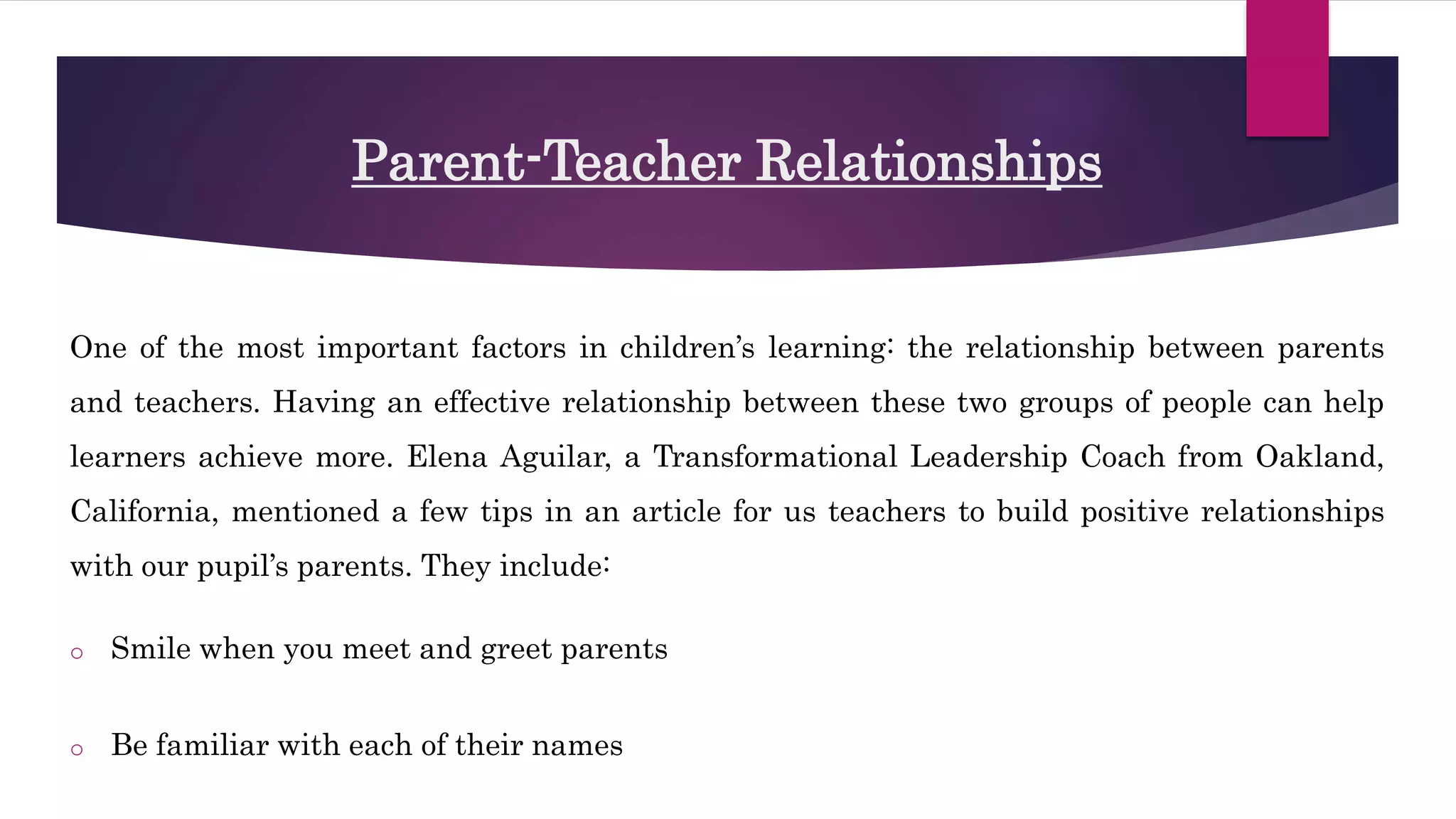 Developing Positive Relationships with Parents, Students and Other ...