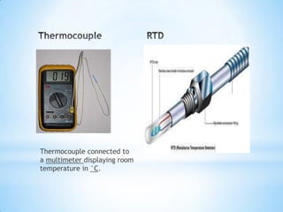 Thermocouple connected to
a multimeter displaying room
temperature in °C.
 