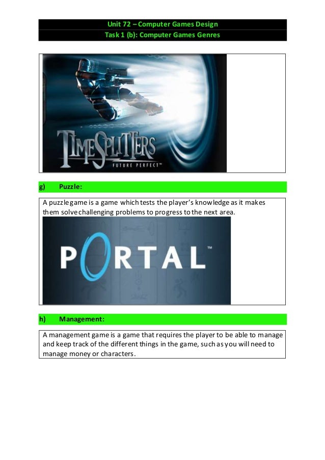 Task 1b unit 72 computer games - computer games genres - additional