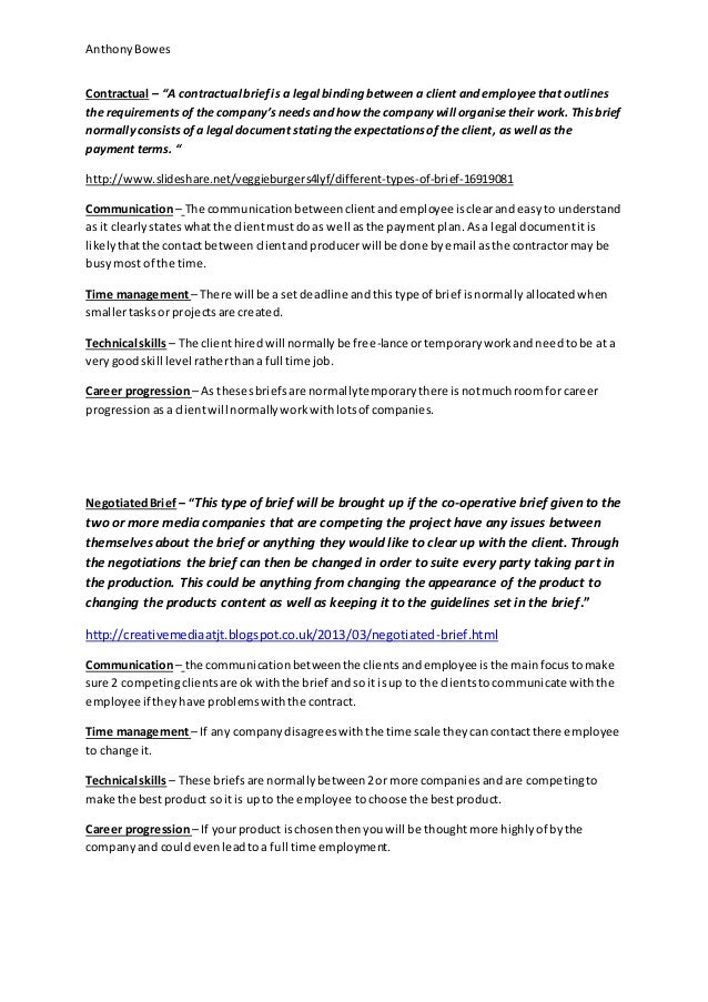 Task 1 Types of briefs