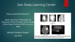 Iran Deep Learning Center
Paper presentation(Report):
Deep Learning in Radiology: An
Overview of the Concepts and a Survey
of the State of the Art With Focus on
MRI
Niloofar Sedighian Bidgoli
July 2020
 