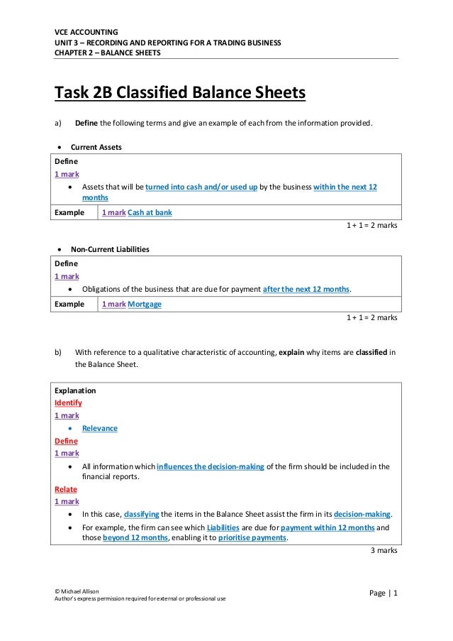 task 2b classified balance sheets solutions mortgage balance sheet