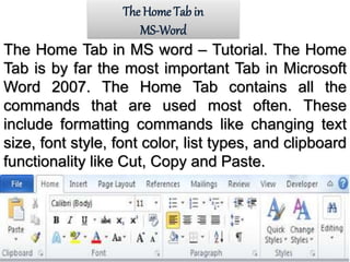 Home Tab Example Layout Task 2ppt. | PPTX