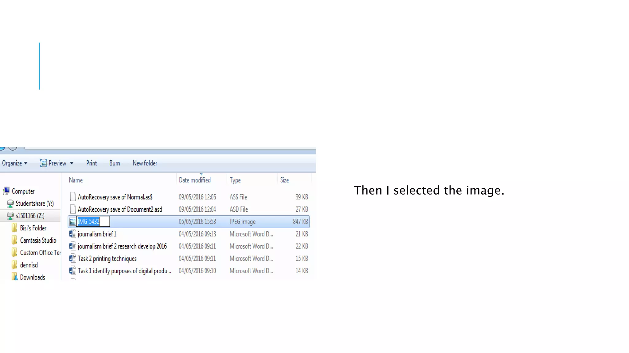 Then I selected the image.