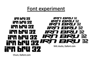 Font experiment

NHL ducks, Dafont.com

Chum, Dafont.com

 