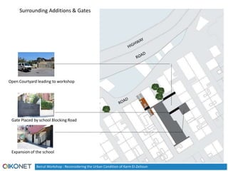 Expansion of the school
Gate Placed by school Blocking Road
Open Courtyard leading to workshop
Surrounding Additions & Gat...