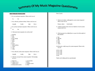 Summary Of My Music Magazine Questionaire 