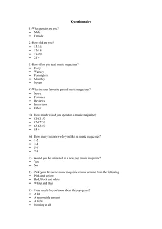 Task 8 questionnaire