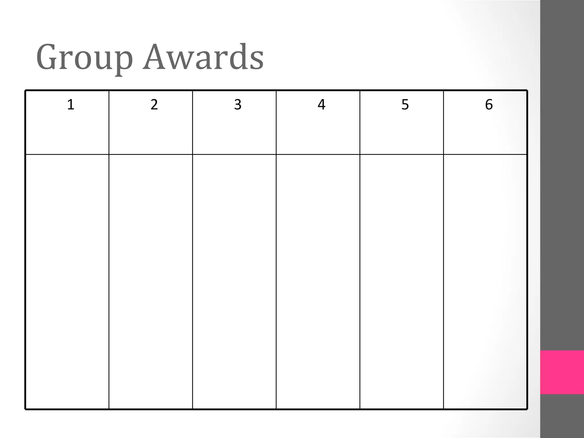 Group Awards
 1    2   3    4   5   6
 