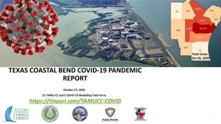 1
https://tinyurl.com/TAMUCC-COVID
TEXAS COASTAL BEND COVID-19 PANDEMIC
REPORT
October 27, 2020
CC TAMU-CC Joint COVID-19 Modelling Task Force
Total Cases
Oct 26, 2020
 
