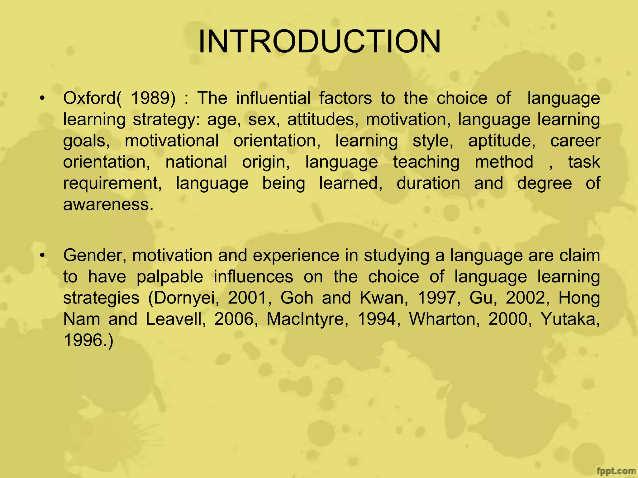 Factors that Affects Language Learning Strategies | PPT