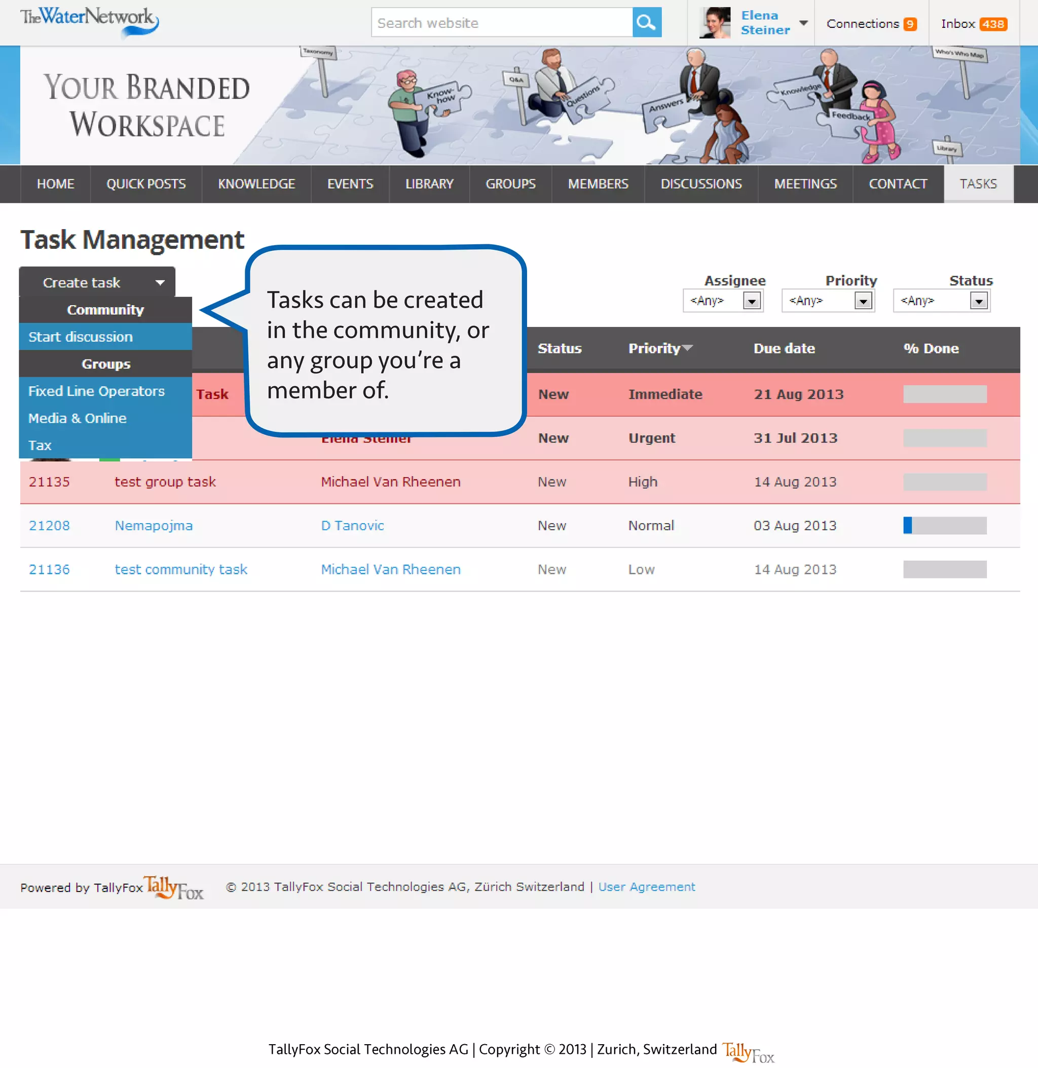 Tasks can be created
in the community, or
any group you’re a
member of.