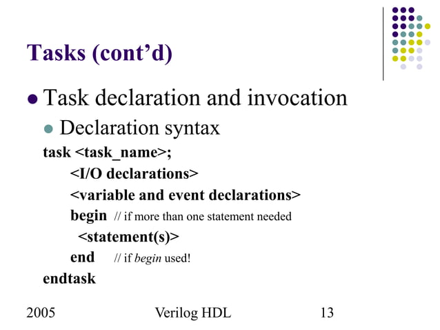 Verilog Tasks and functions | PPT | Programming Languages | Computing