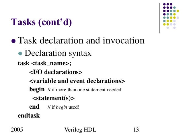 Verilog Tasks and functions