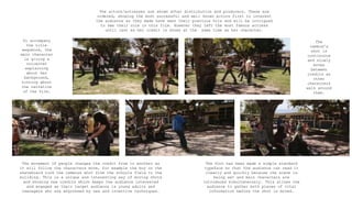 The movement of people changes the credit from to another as
it will follow the characters move, for example the boy on the
skateboard took the cameras shot from the schools field to the
building. This is a unique and interesting way of moving shots
and showing new credits which keeps the audience interested
and engaged as their target audience is young adults and
teenagers who are engrossed by new and inventive techniques.
The font has been made a simple standard
typeface so that the audience can read it
clearly and quickly because the scene is
being set and main characters are
introduced simultaneously. This allows the
audience to gather both pieces of vital
information before the shot is moved.
To accompany
the title
sequence, the
main character
is giving a
voiceover
explaining
about her
background,
hinting about
the narrative
of the film.
The
camera’s
shot is
continuous
and slowly
moves
between
credits as
other
characters
walk around
them.
The actors/actresses are shown after distribution and producers. These are
ordered, showing the most successful and well known actors first to interest
the audience as they made have seen their previous hits and will be intrigued
to see their role in this film. However they left the most famous actress
until last as her credit is shown at the same time as her character.
 