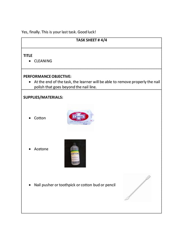 Task Sheets in Nail Art | DOCX | Nail Care | Beauty