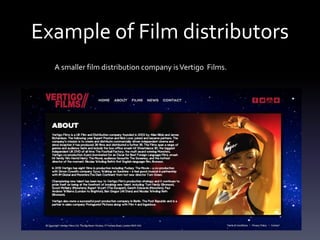 Example of Film distributors
A smaller film distribution company isVertigo Films.
 