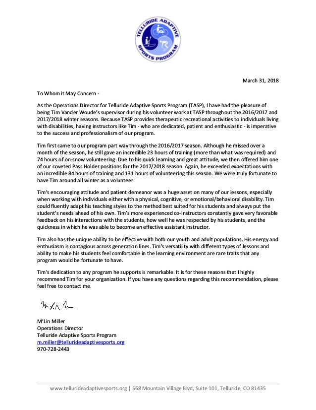 telluride adaptive sports program tasp letter of recommendation for letter of recommendation for student with disabilities