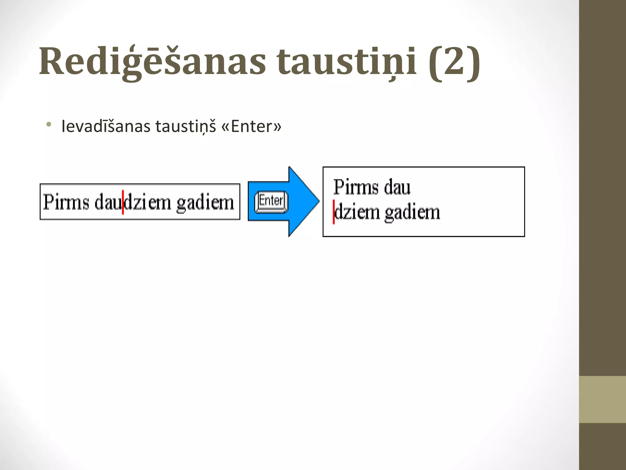 Rediģēšanas taustiņi (2)
• Ievadīšanas taustiņš «Enter»

 