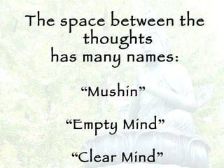 The space between the thoughts  has many names: “ Mushin ”   “ Empty Mind ” “ Clear Mind ” 