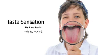 Taste Sensation
Dr. Sara Sadiq
(MBBS, M.Phil)
 