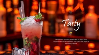 Tasty Powerpoint Template
Tasty
Frequently, your initial font choice is taken out of your hands;
companies often specify a typeface, or even a set of fonts, as part of
their brand guidelines
 