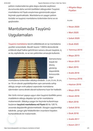 Tasyunu mantolama-m2-fiyati