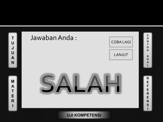 T
U
J
U
A
N
M
A
T
E
R
I
C
O
N
T
O
H
S
O
A
L
R
E
F
E
R
E
N
S
I
UJI KOMPETENSI
 JawabanAnda :
LANJUT
COBA LAGI
 