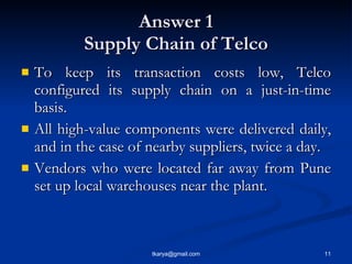 Answer 1 Supply Chain of Telco <ul><li>To keep its transaction costs low, Telco configured its supply chain on a just-in-t...