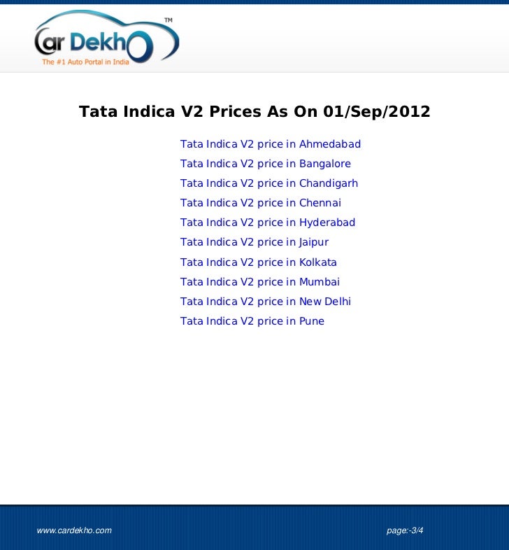 Tata Indica V2 Price 01Sep2012