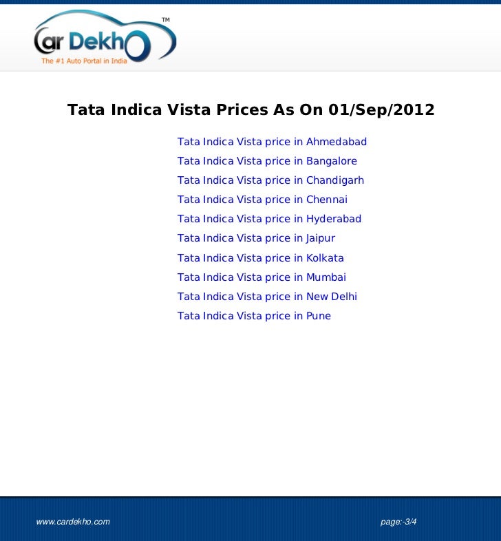Tata Indica Vista Price 01sep2012