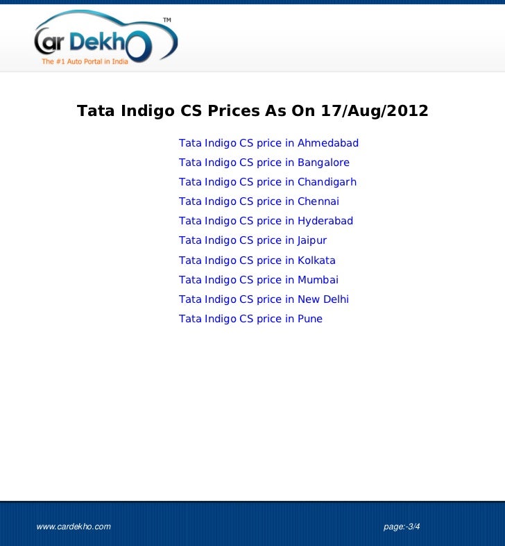 Tata Indigo Cs Price 17aug2012