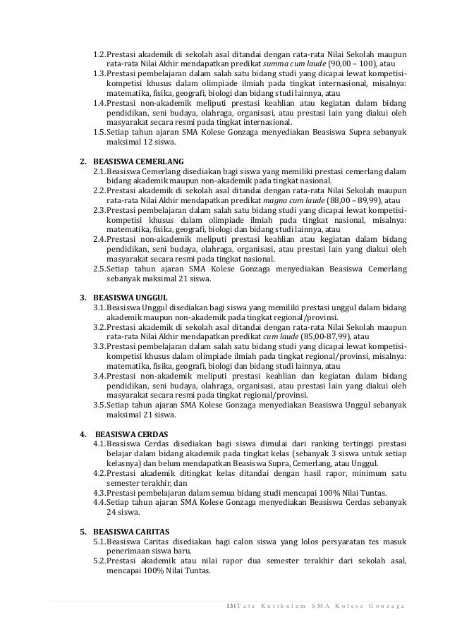 Tata Kurikulum Sma Kolese Gonzaga Tahun Pelajaran 2018 2019