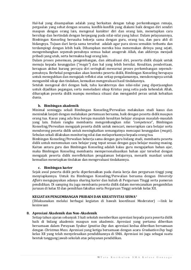 Tata Kurikulum Sma Kolese Gonzaga Tahun Pelajaran 2018 2019