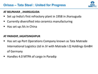 Upcoming Investments in Orissa
Tata Steel
– Dhamra Port
– 6 mtpa Integrated Steel Plant at Jajpur
– Industrial Park at Gop...