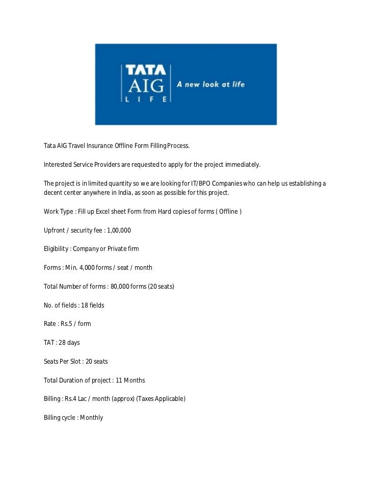 tata aig travel insurance form filling process offline form