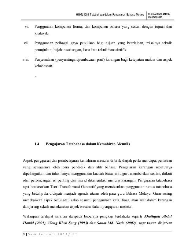 Tatabahasadalampengajaranbahasamelayu KOD / TAJUK KURSUS 