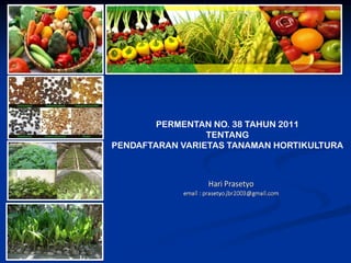 PERMENTAN NO. 38 TAHUN 2011
TENTANG
PENDAFTARAN VARIETAS TANAMAN HORTIKULTURA

 