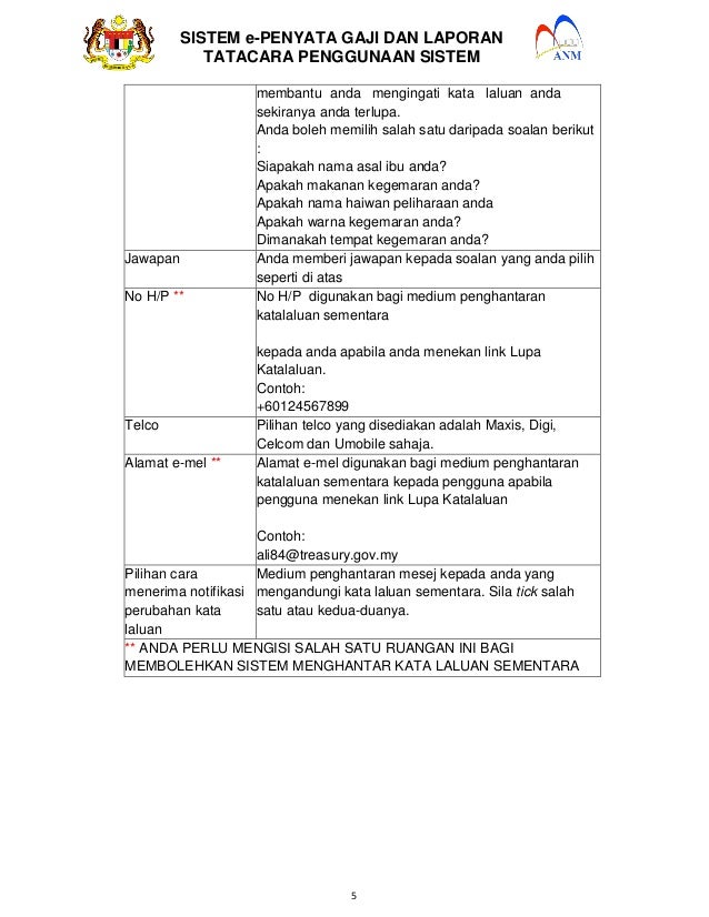 Penyata Gaji Dan Laporan / E-Penyata Gaji dan Laporan (ANM) : Daftar