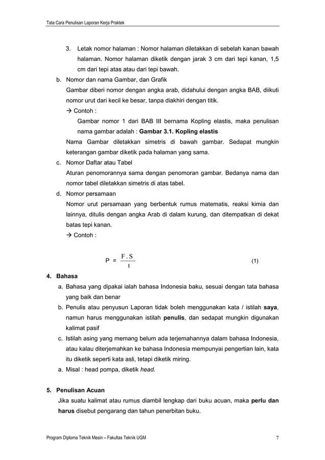Tata cara penulisan laporan kerja praktek