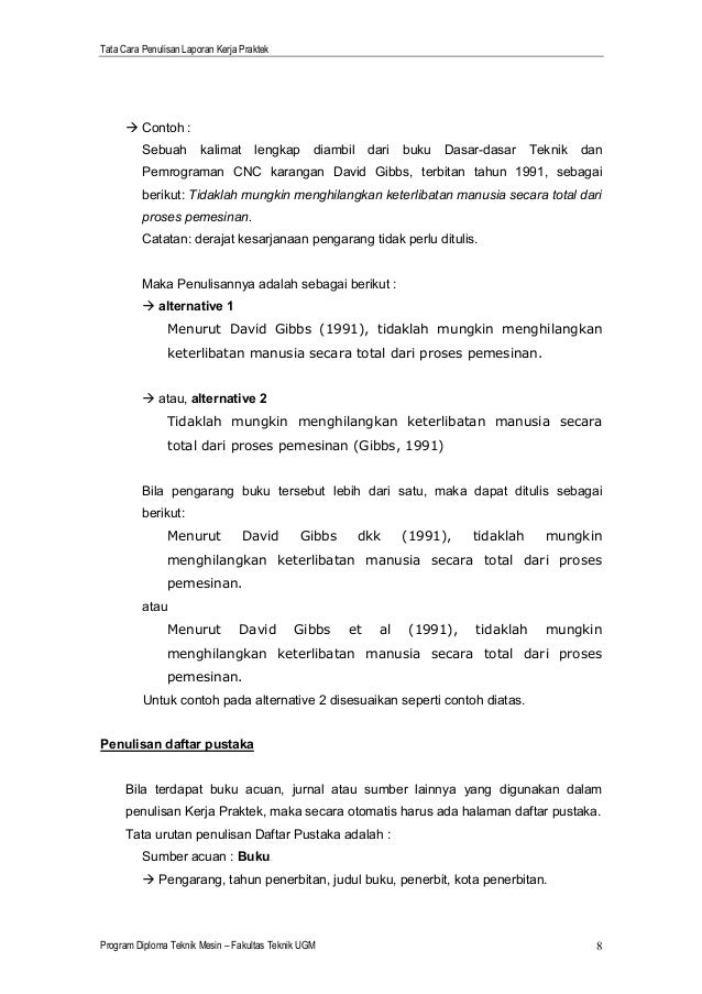 Tata cara penulisan laporan kerja praktek