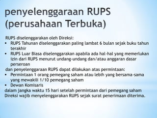 Tata cara penyelenggaraan rups perusahaan terbuka dan tertutup | PDF