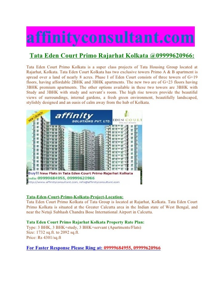 Tata Housing Group Projects Kolkata 09999620966, Tata Eden Court Primo