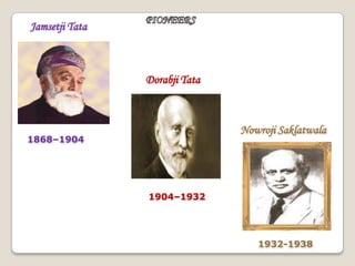 1868–1904
Jamsetji Tata
Dorabji Tata
1904–1932
Nowroji Saklatwala
1932-1938
 