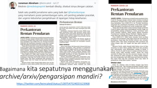 https://twitter.com/keincaled/status/1287547524023123968
Bagaimana kita sepatutnya menggunakan
archive/arxiv/pengarsipan mandiri?
 