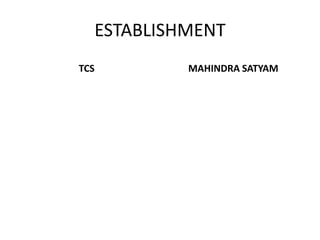 ESTABLISHMENT
TCS MAHINDRA SATYAM
 