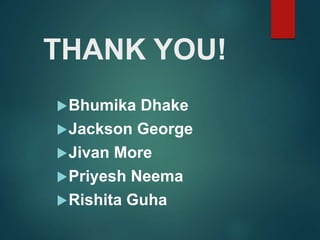THANK YOU!
Bhumika Dhake
Jackson George
Jivan More
Priyesh Neema
Rishita Guha
 