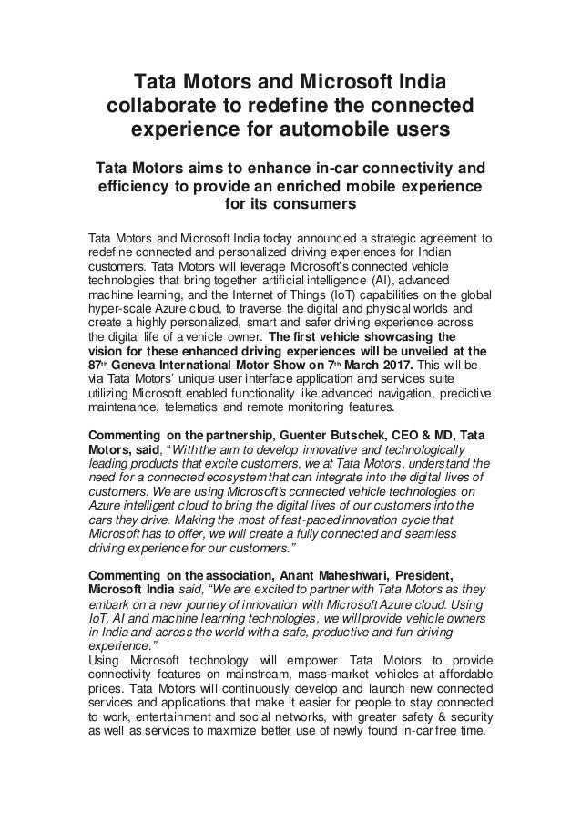 tata microsoft join hands in india press release
